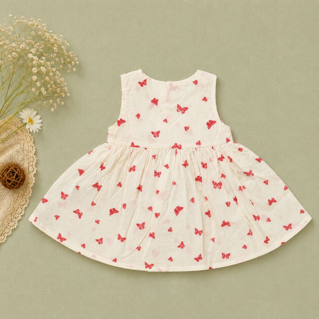 White Butterfly Print Baby Girl Dress