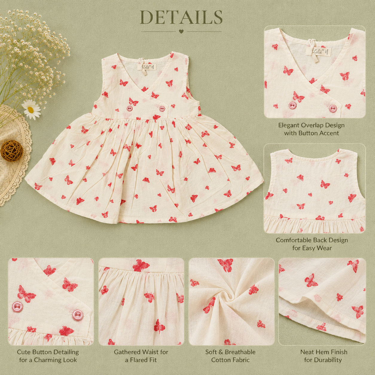 White Butterfly Print Baby Girl Dress