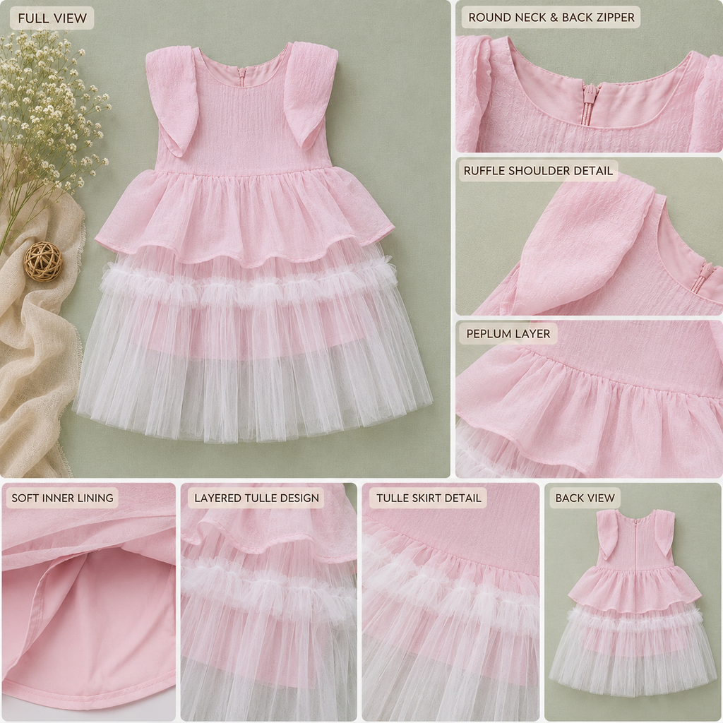 Pink Tulle Party Dress for Girls Toddlers