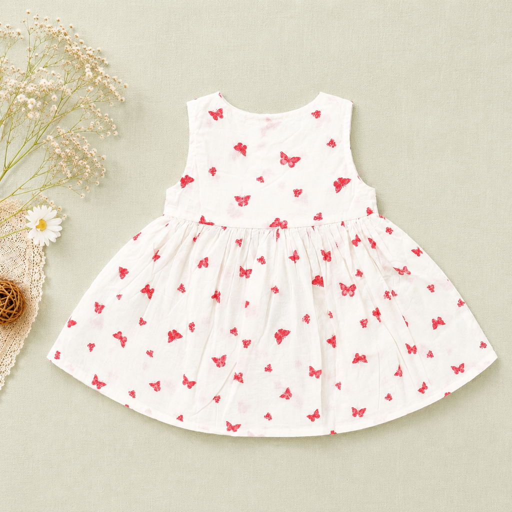 White Butterfly Print Baby Girl Dress