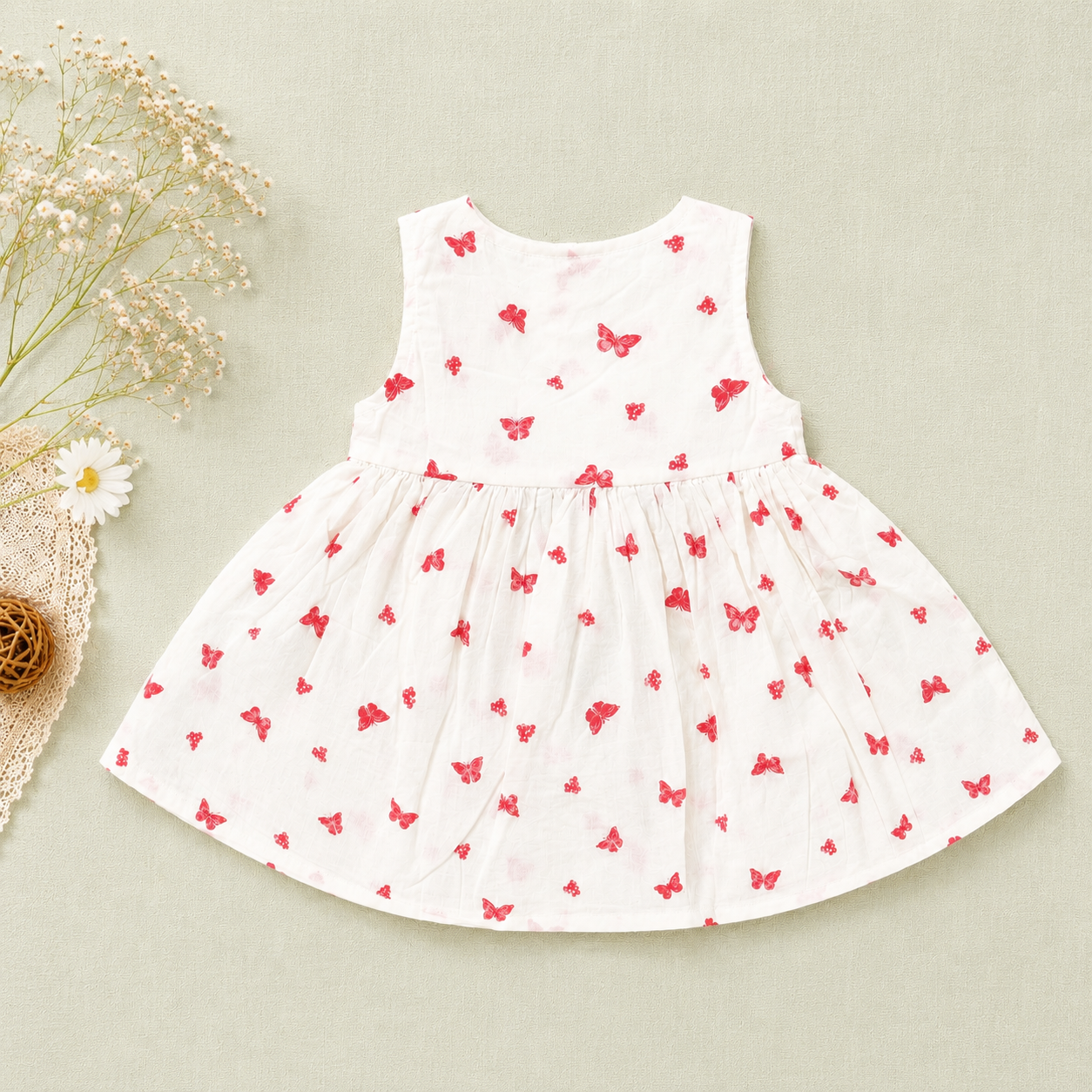 White Butterfly Print Baby Girl Dress