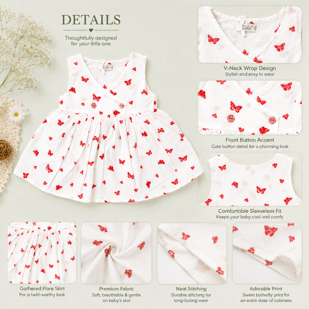 White Butterfly Print Baby Girl Dress