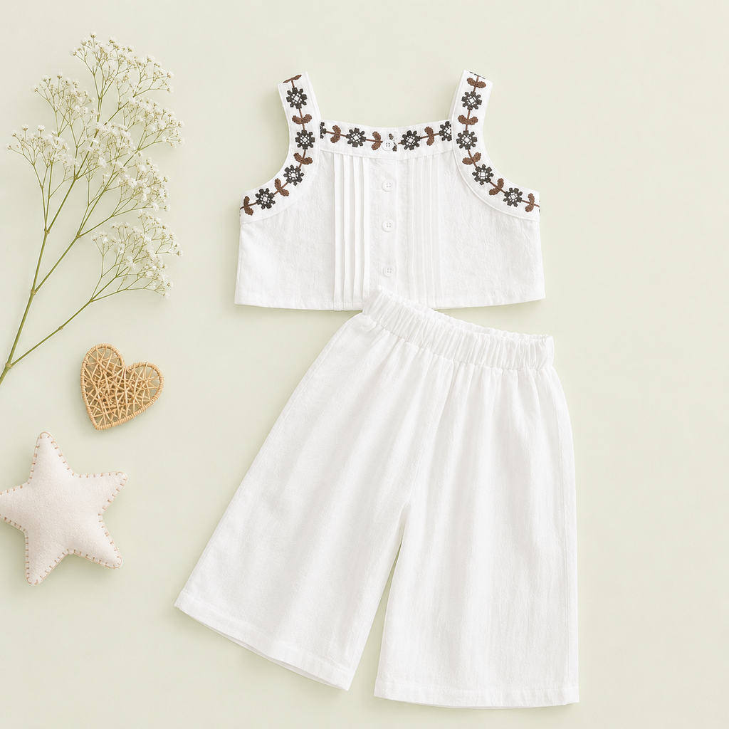 Girls Premium Cotton Embroidered Summer Set
