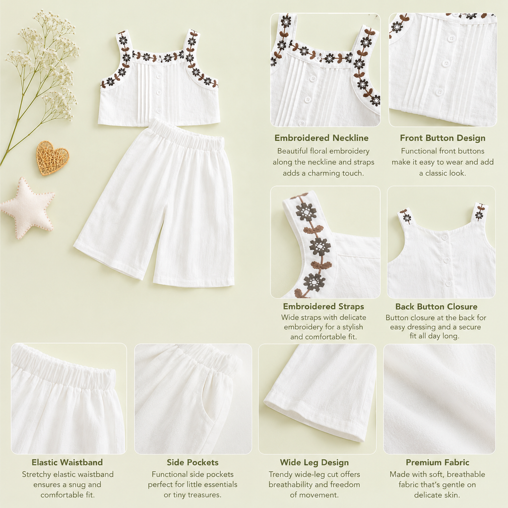 Girls Premium Cotton Embroidered Summer Set
