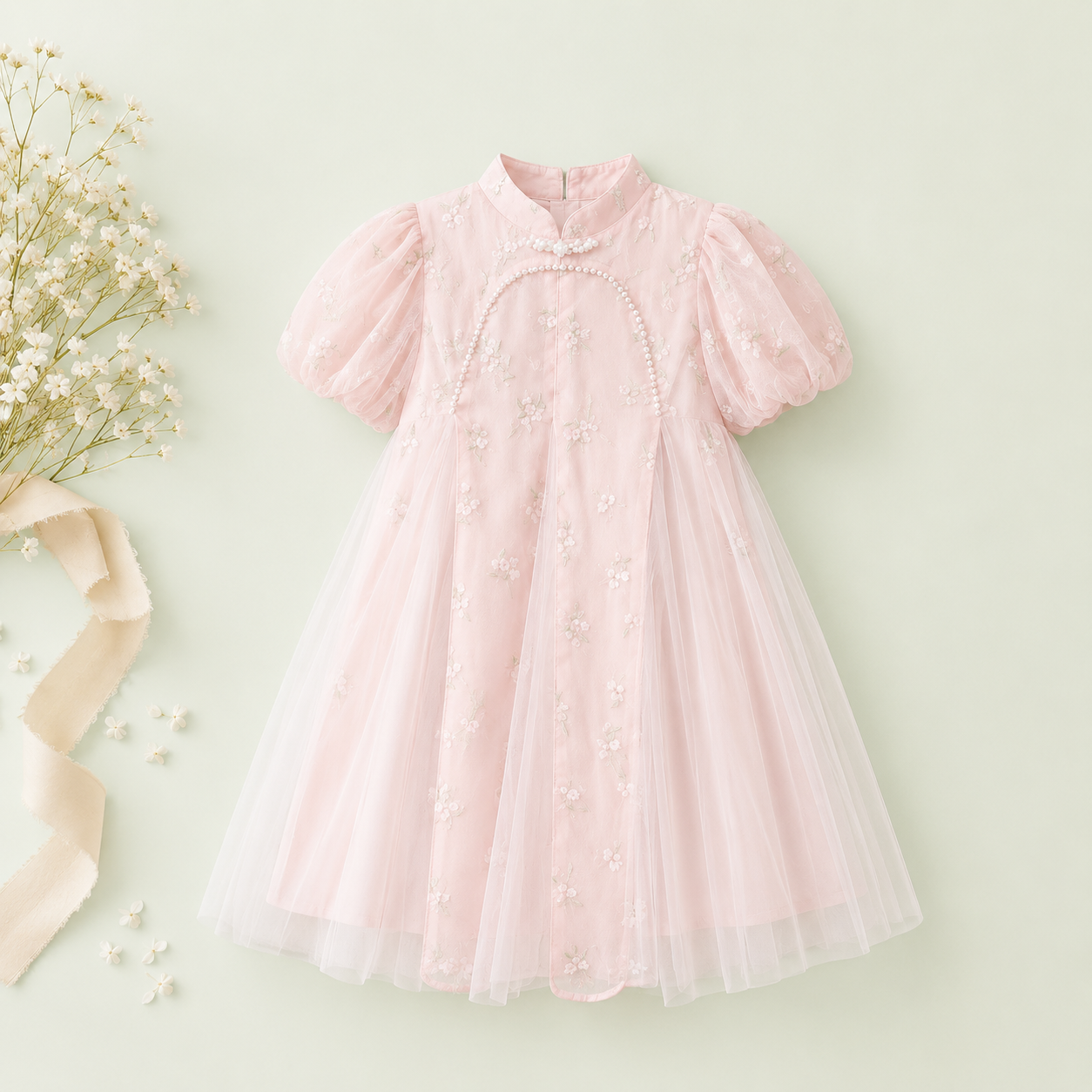 Embroidered Tulle Party Dress for Girls