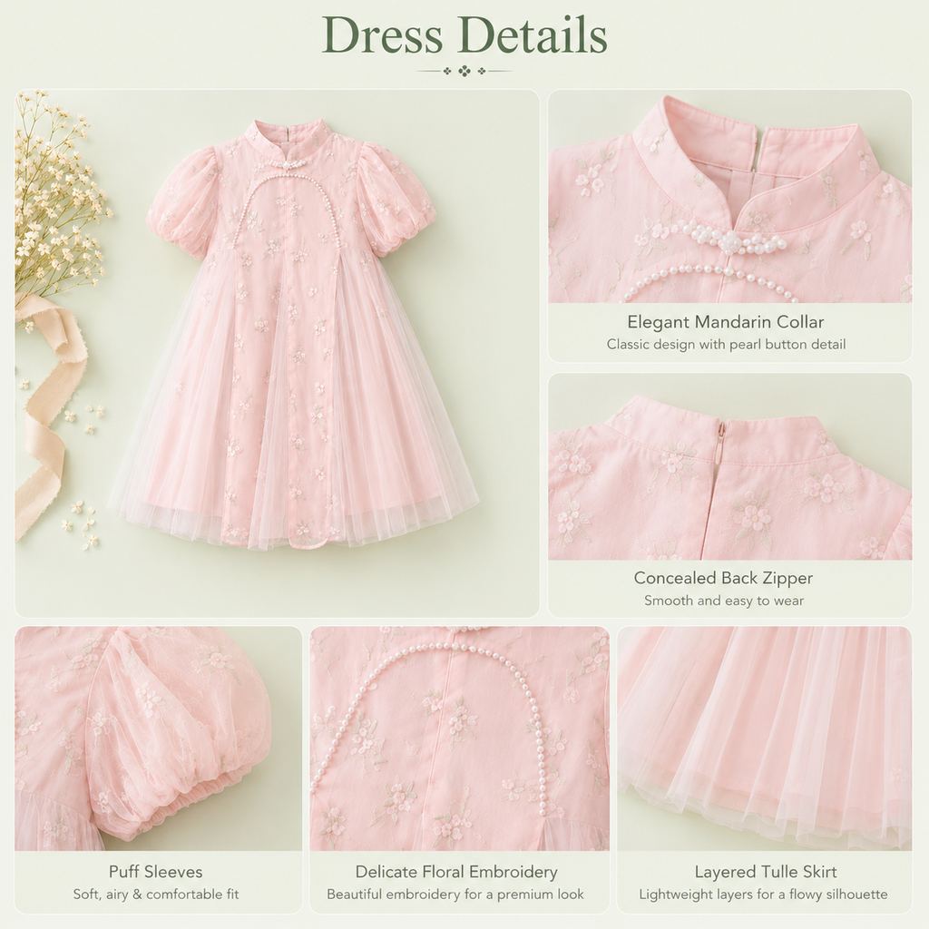 Embroidered Tulle Party Dress for Girls
