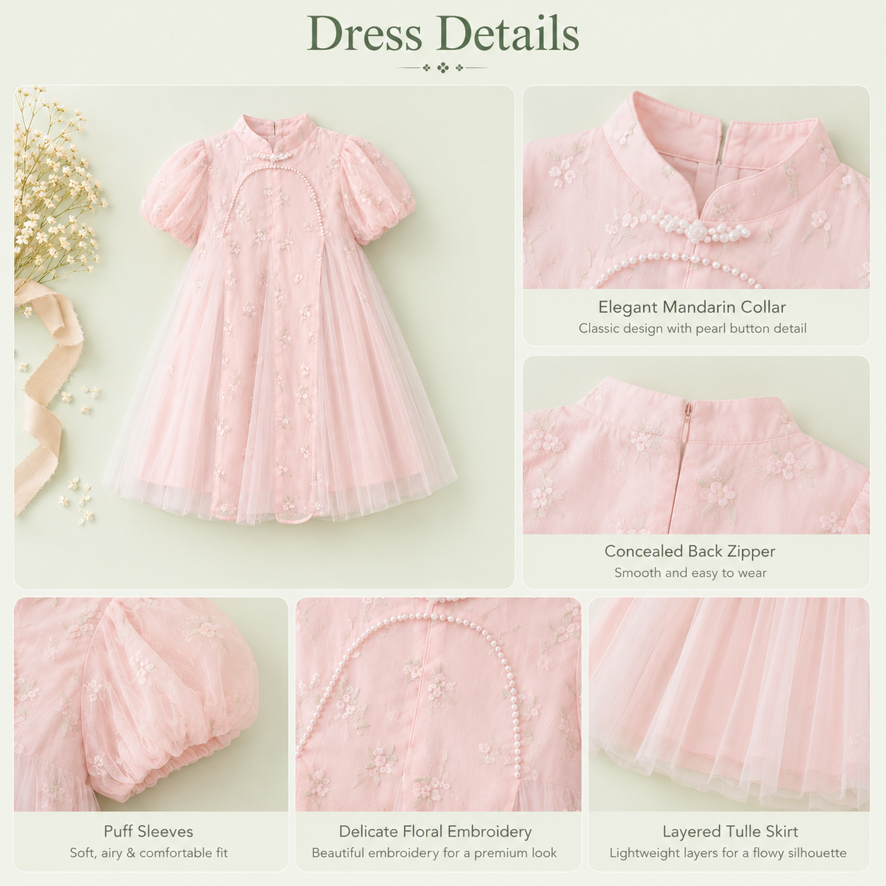 Embroidered Tulle Party Dress for Girls