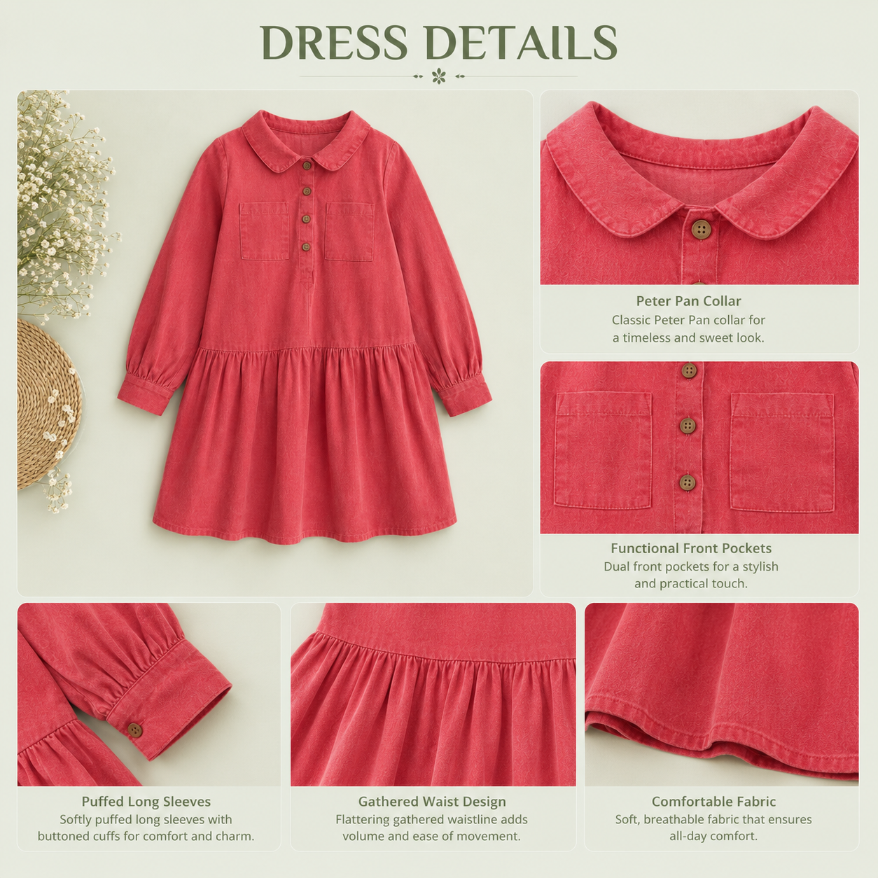 Girls’ Long Sleeve Cotton Dress
