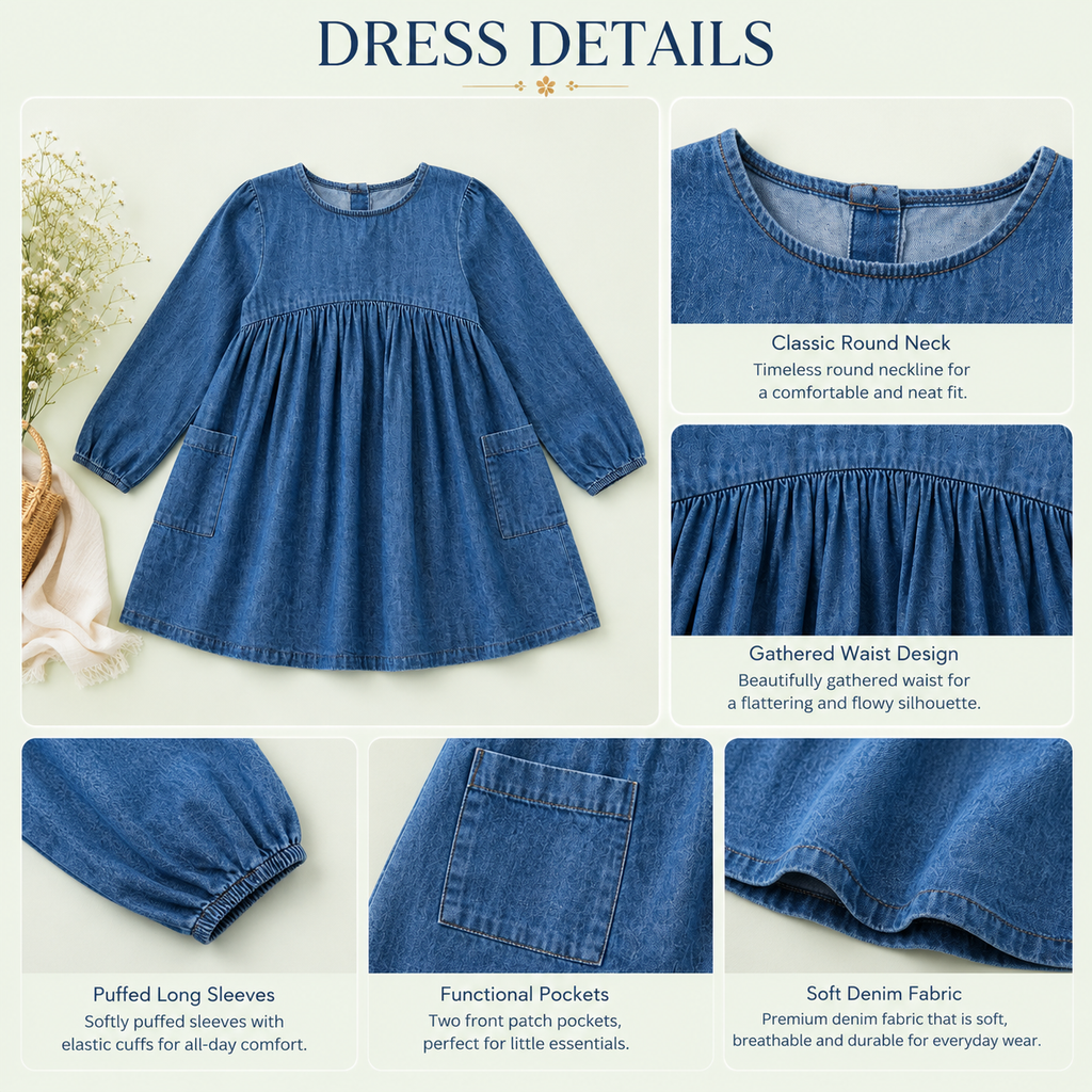 Girls’ Denim Long Sleeve Dress