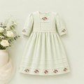 Pastel Green and Beige Frock with Floral Embroidery