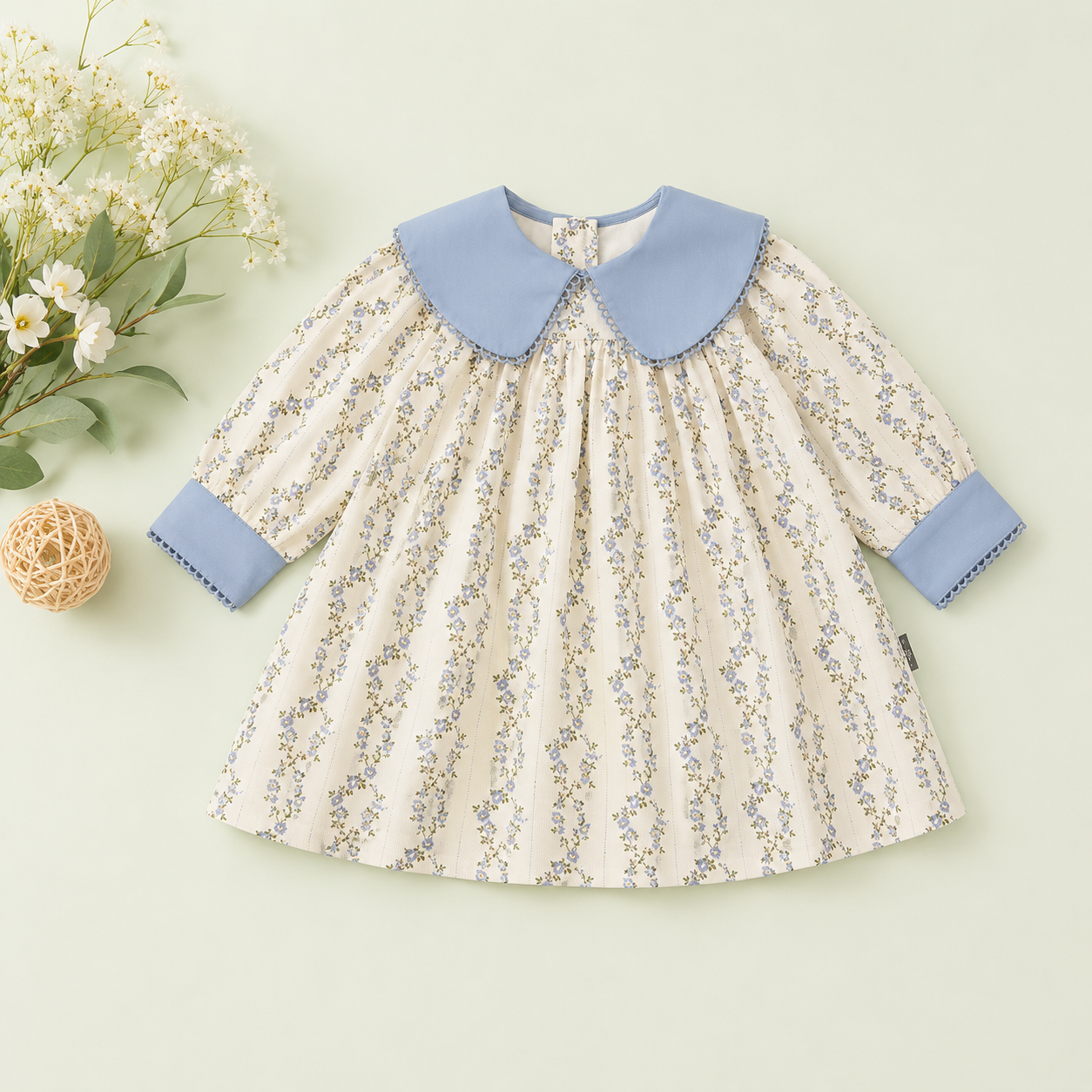 Floral Cotton Long Sleeve Dress for Girls