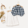 Plaid Ruffle Collar Top Set, Pink & Blue