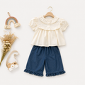 Cream Blouse & Black Wide-Leg Pants Set