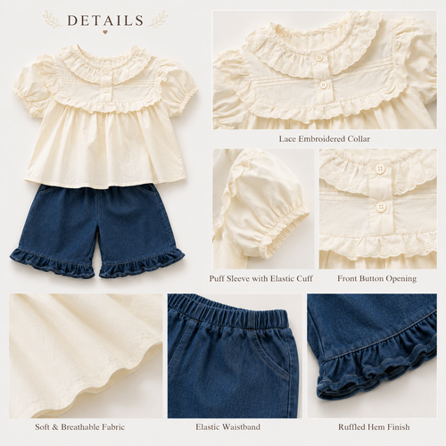 Cream Blouse & Black Wide-Leg Pants Set