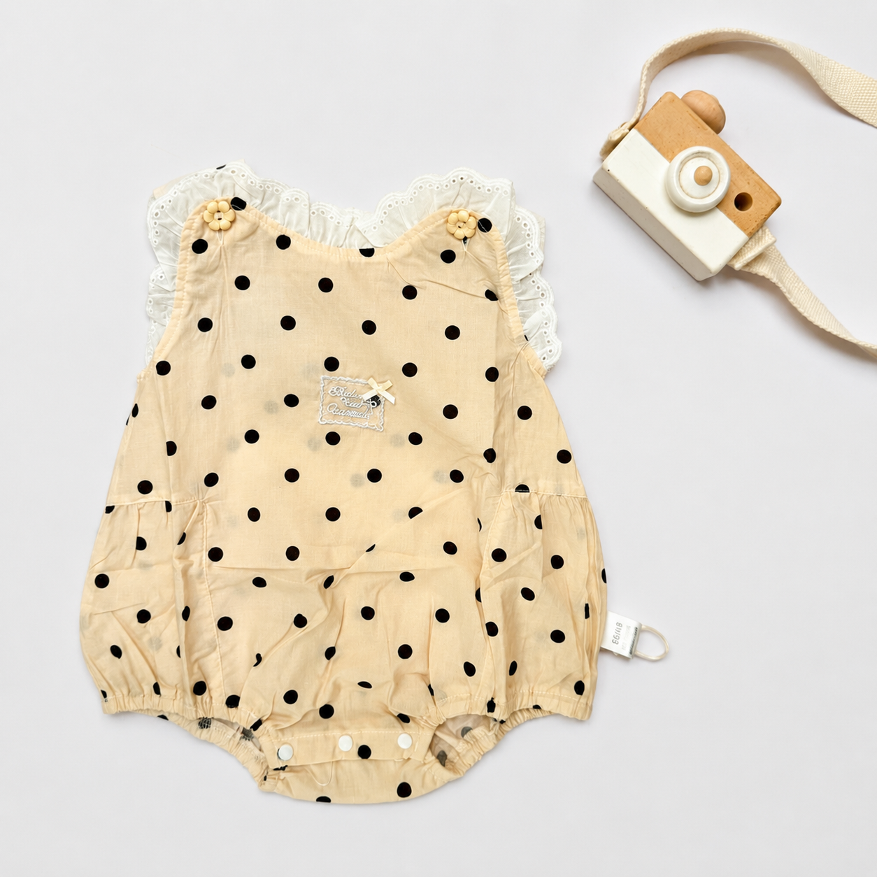 Cream Polka Dot Romper with Lace Trim Collar