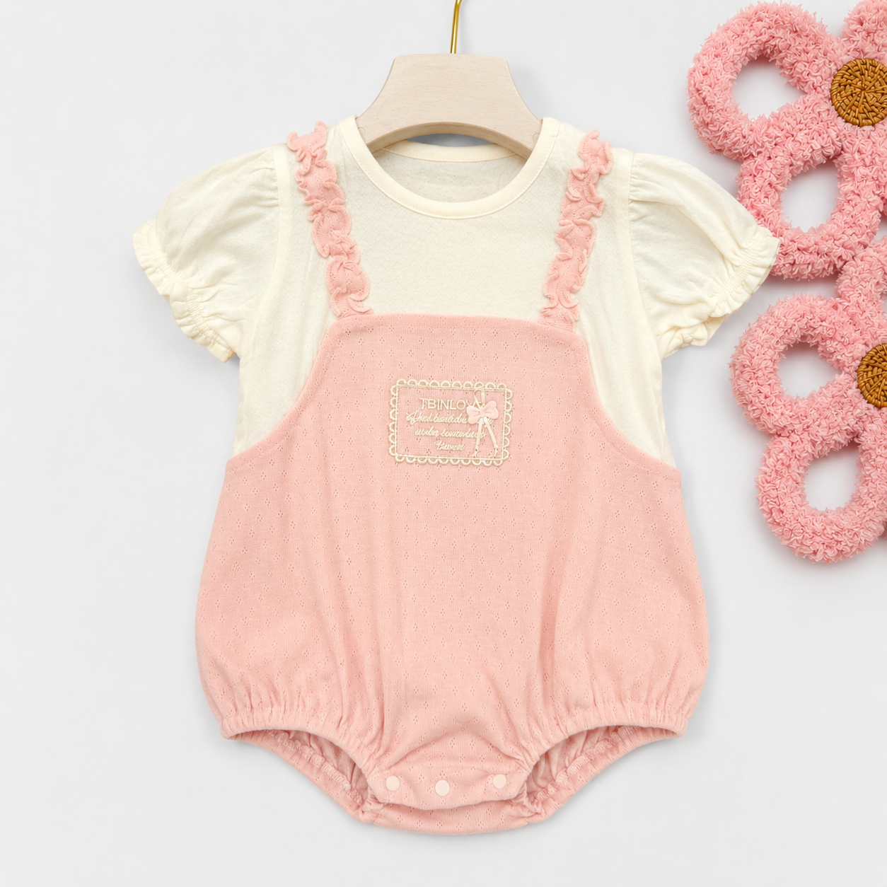 Dusty Pink Overall Romper with White Top, 2 Piece Set
