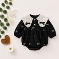 Black Baby Romper with Lace Collar & Bow Details | Premium Baby Partywear