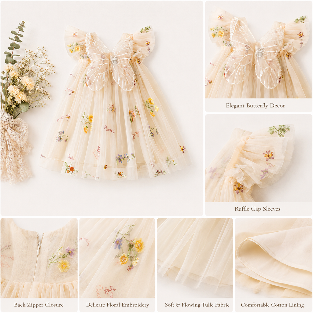 Floral Net Baby Party Dress with Bow | Premium Baby Girl Occasion Wear