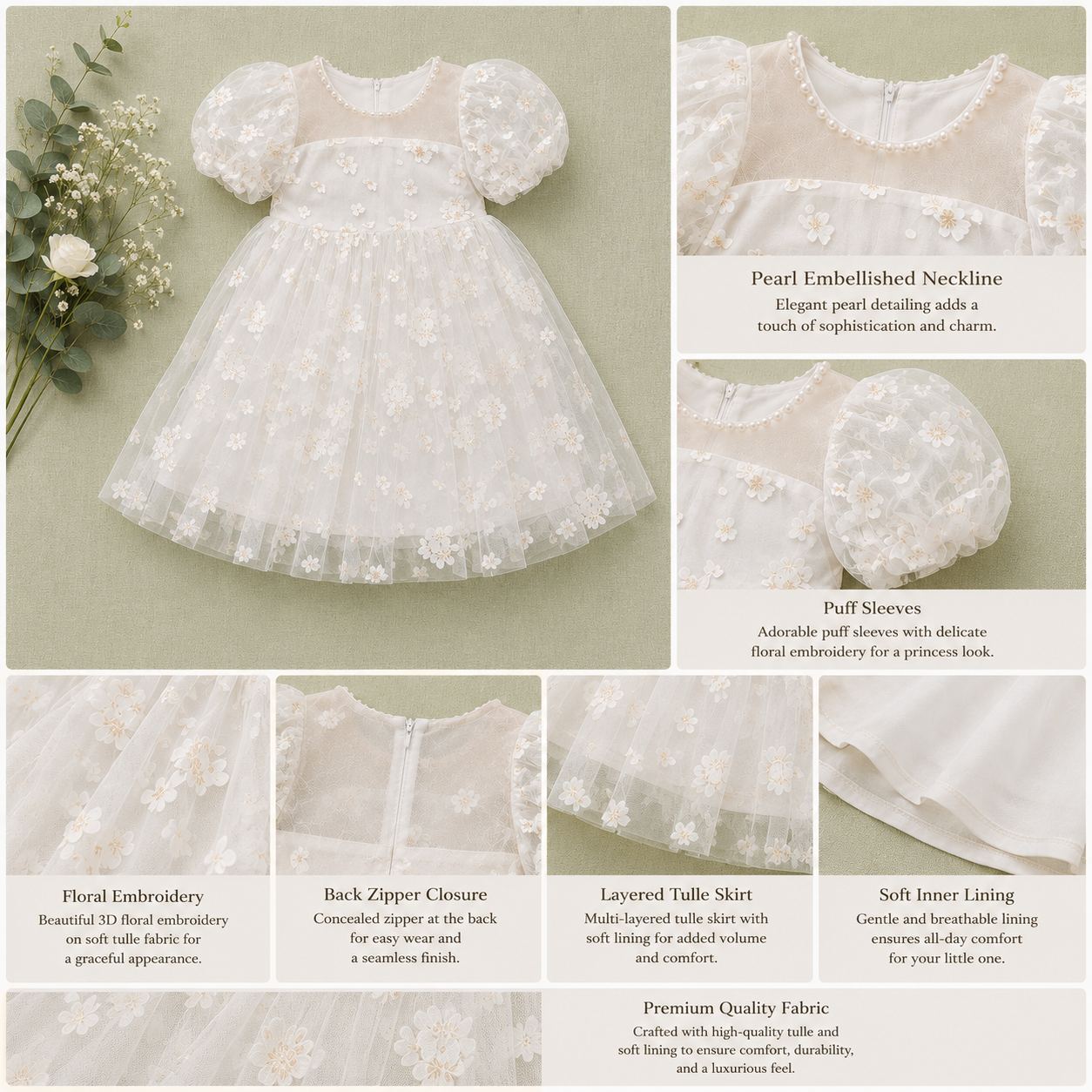 Baby Girl Embroidered Tulle Party Dress