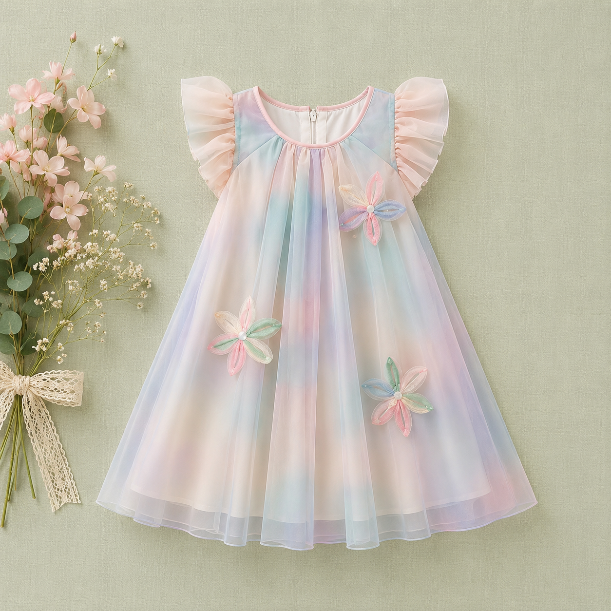 Pastel Flower Girl Party Dress for Little Girls