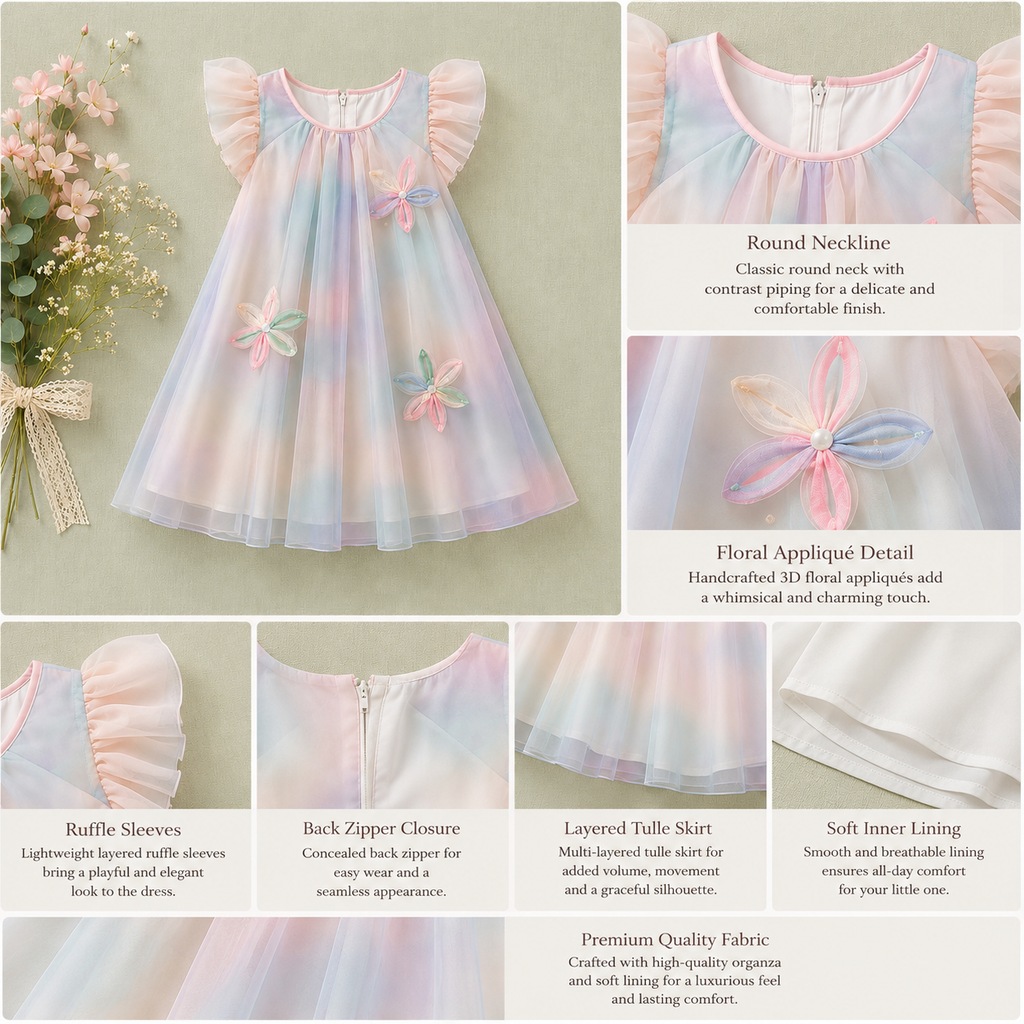 Pastel Flower Girl Party Dress for Little Girls