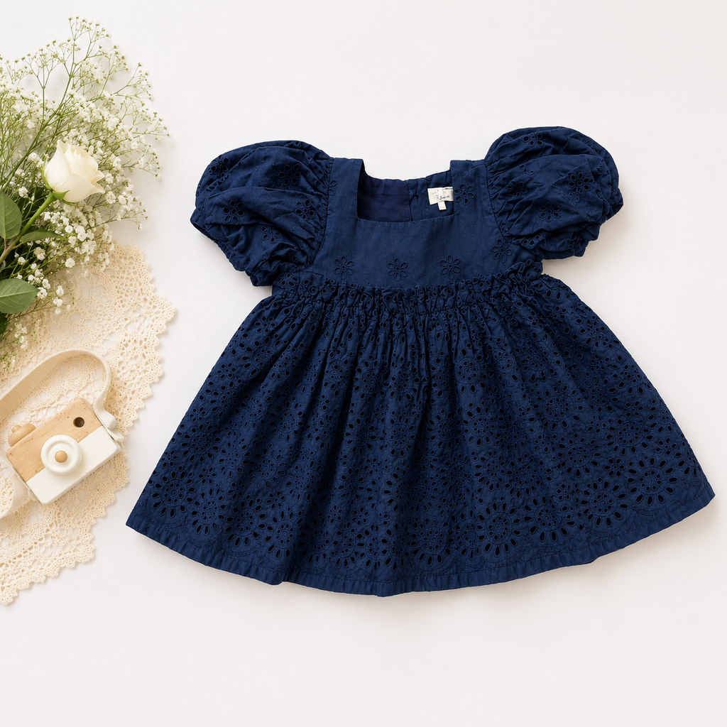 Midnight Navy Eyelet Smock Dress