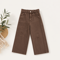 Mocha Edge Distressed Wide-Leg Denim