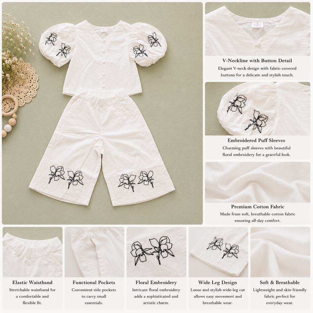 Magnolia Bloom White Botanical Co-ord Set