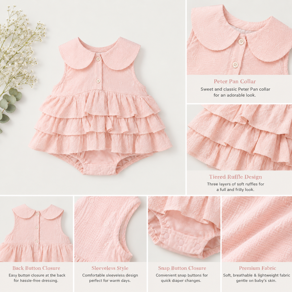 Apricot Tiered Ruffle Romper for Baby Girls