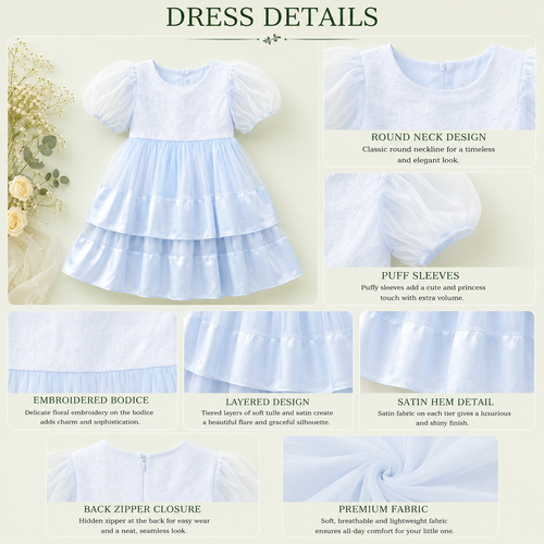 Blue Organza Party Dress for Girls – Elegant Occasionwear