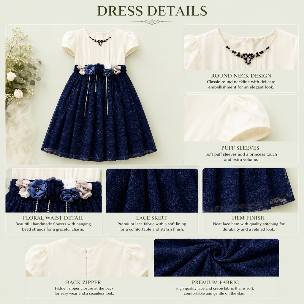 Girls Premium Navy Blue Party Dress