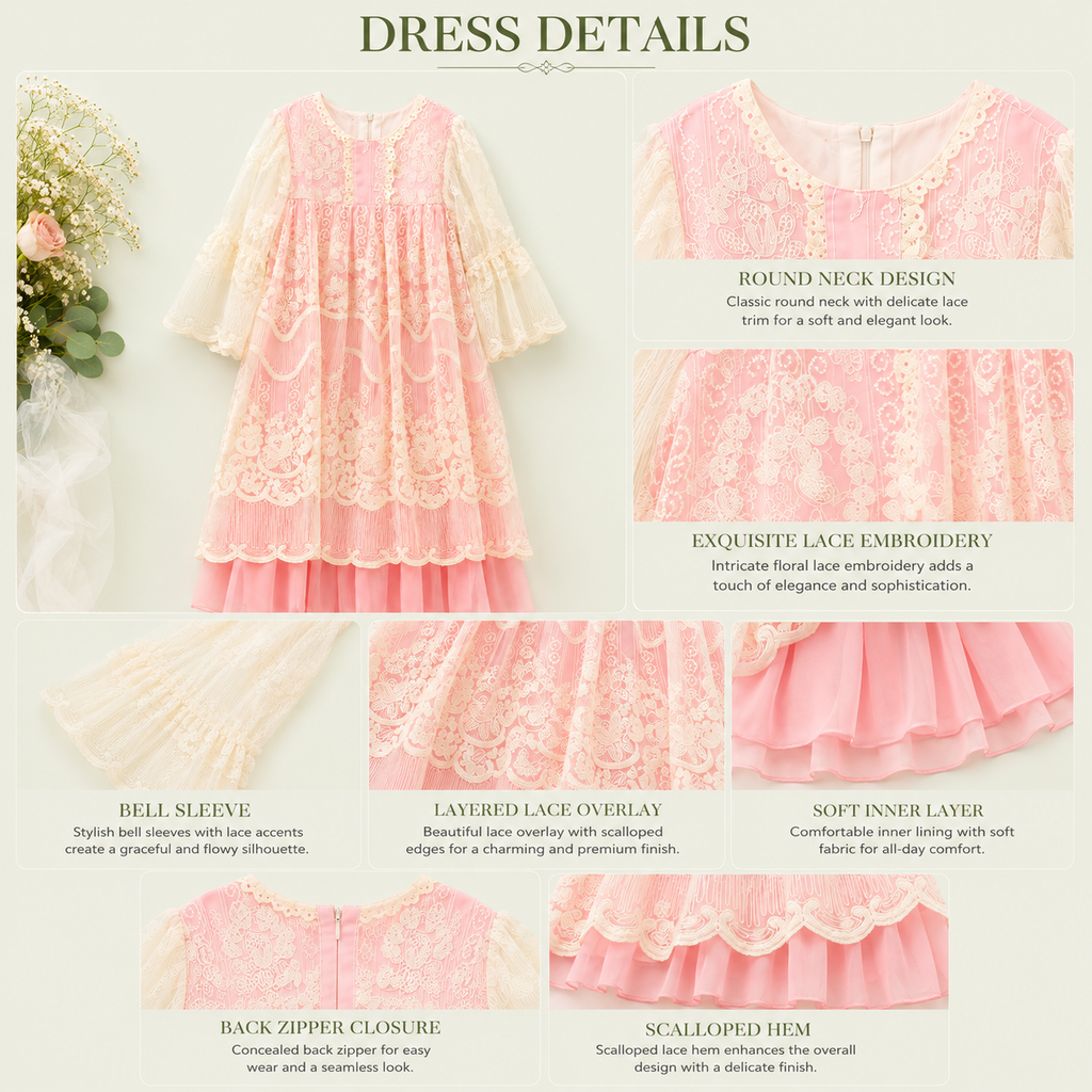 Premium Georgette Party Frock for Girls in Pastel Pink and Blue