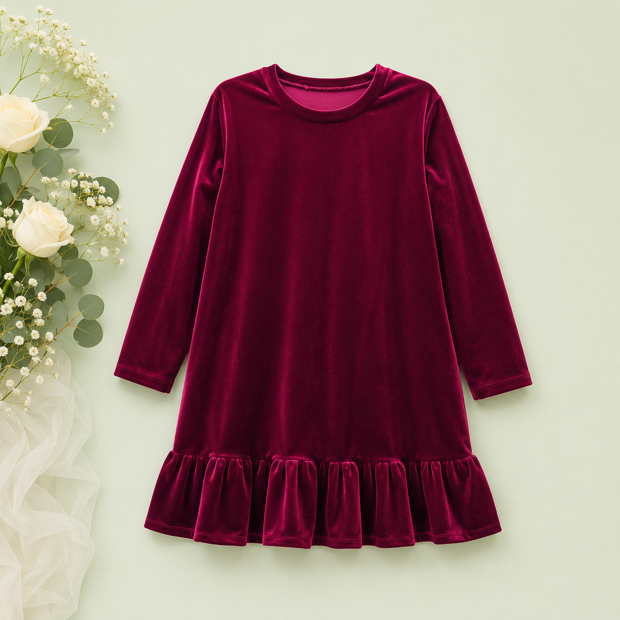Full sleeve pure velvet top with frills