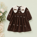 Brown Embroidered Bow Dress for Baby Girls