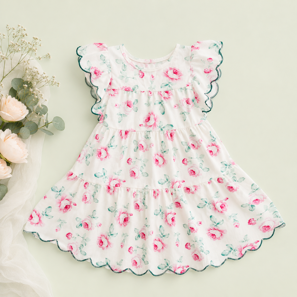 Floral Ruffle Cotton Dress for Girls – Spring Partywear