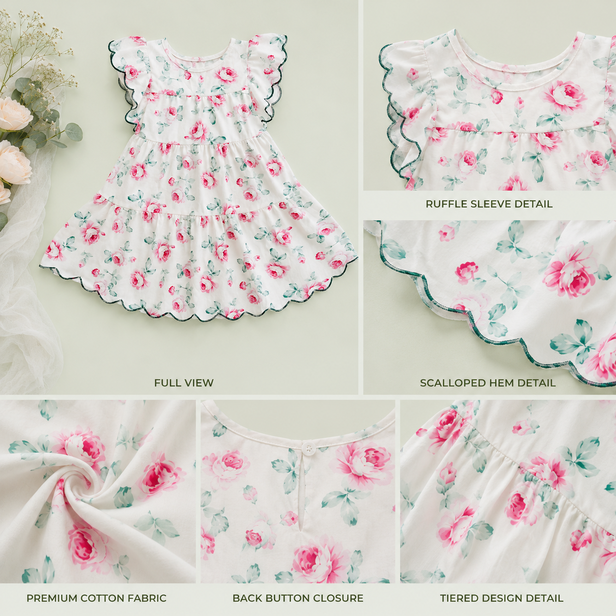 Floral Ruffle Cotton Dress for Girls – Spring Partywear