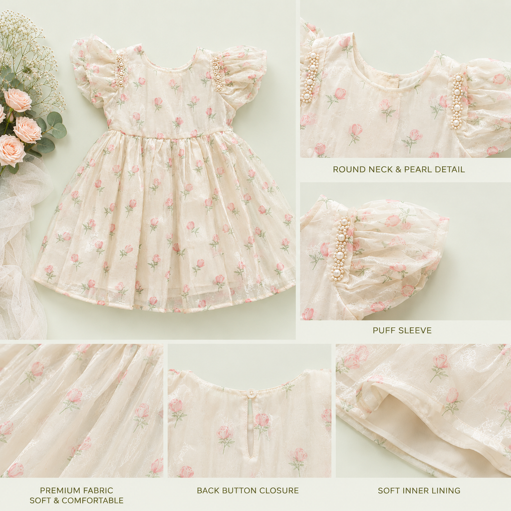 Enchanted Rose Pearl Organza Gown