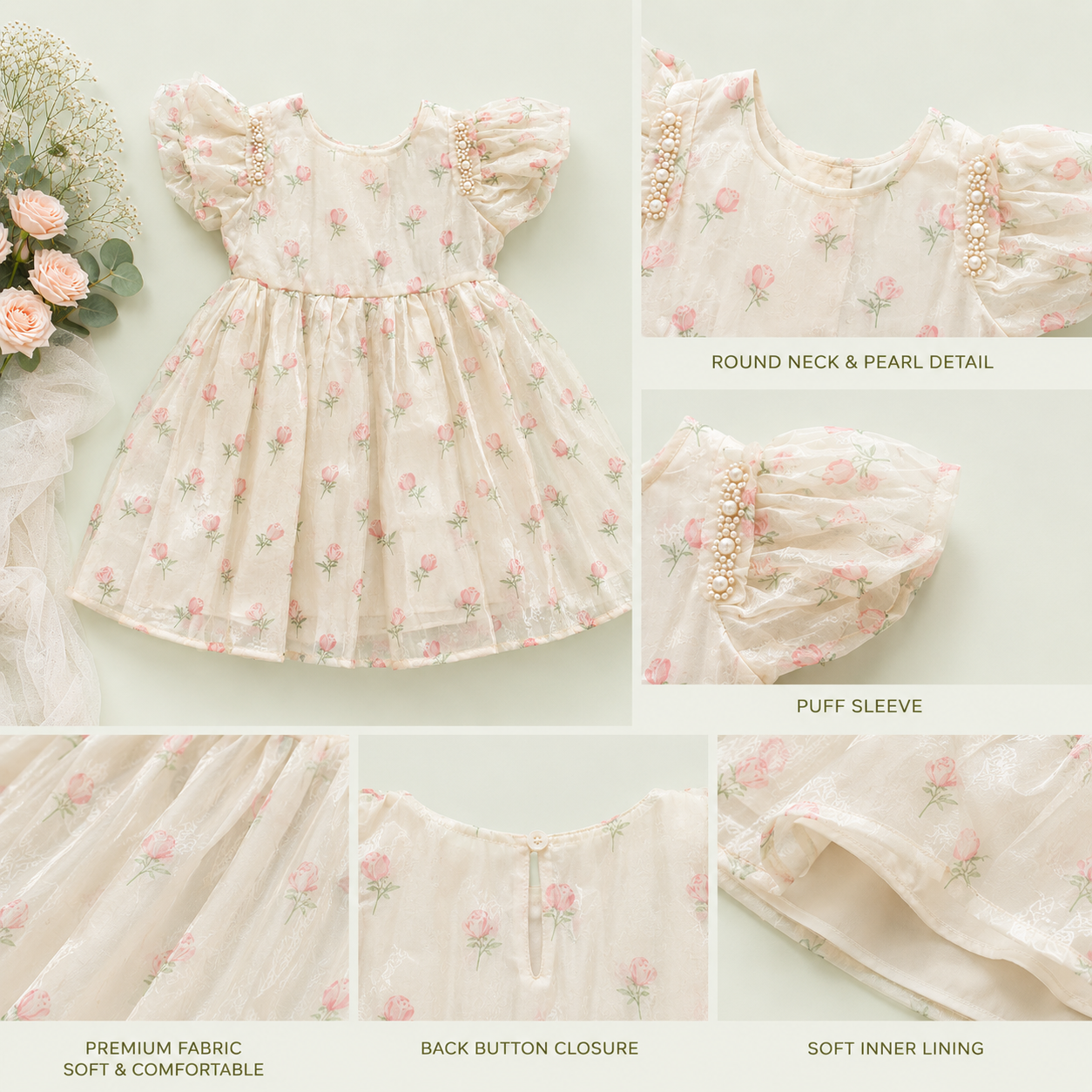 Enchanted Rose Pearl Organza Gown