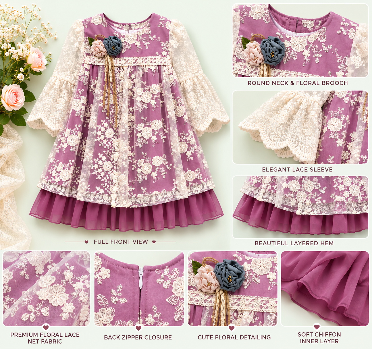 Lace Flower Girls’ Dress – Premium Infant & Toddler