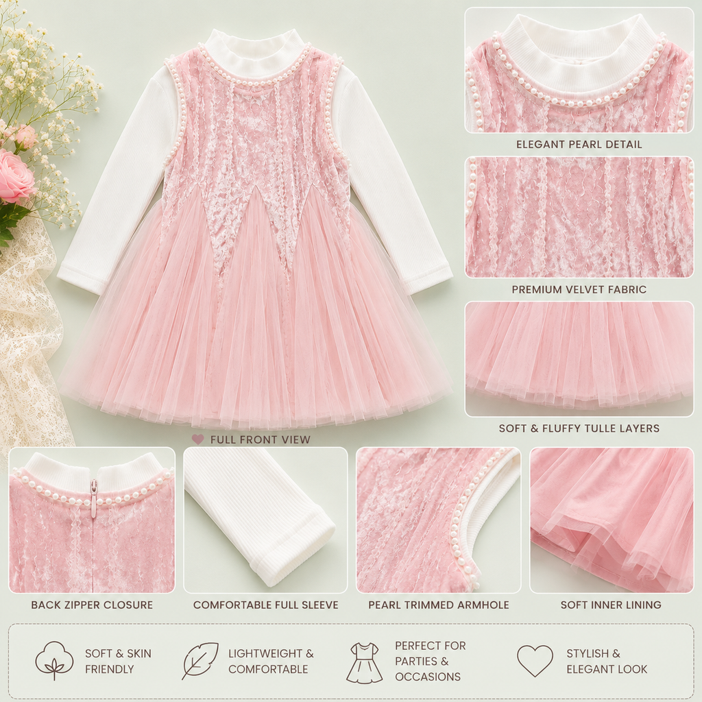 Pink Tulle Toddler Party Dress with Embroidered Bodice | Premium Girl Occasion Wear