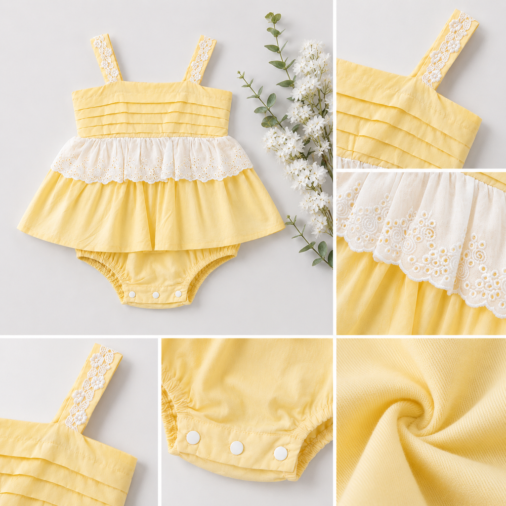 Pale Yellow Tiered Ruffle Romper Dress