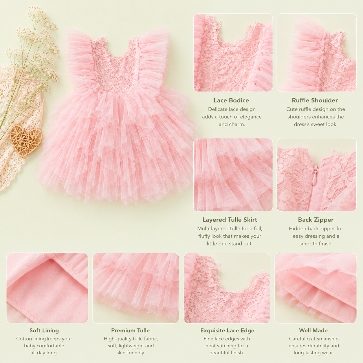 Pink Tulle Party Dress for Baby Girls