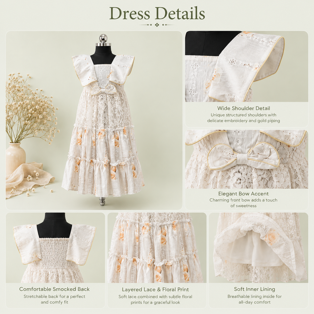 Girl's Party Wear Frock in Floral Print and Lace