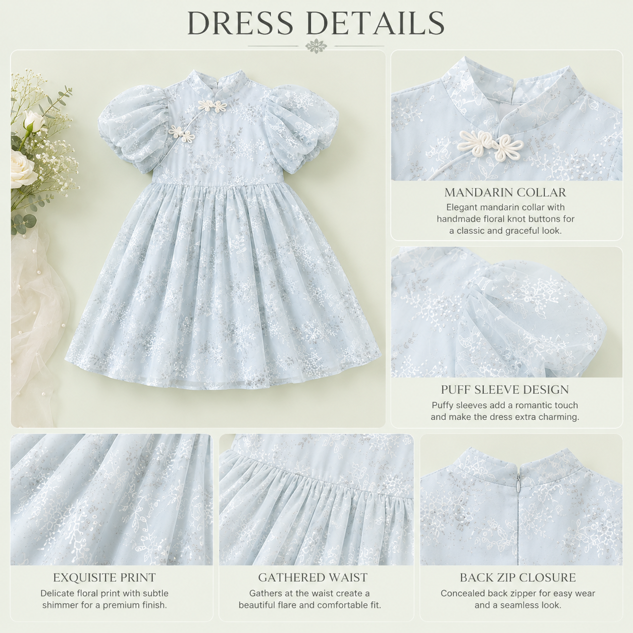 Girls’ Puff Sleeve Lace Dress – Elegant Kids Partywear