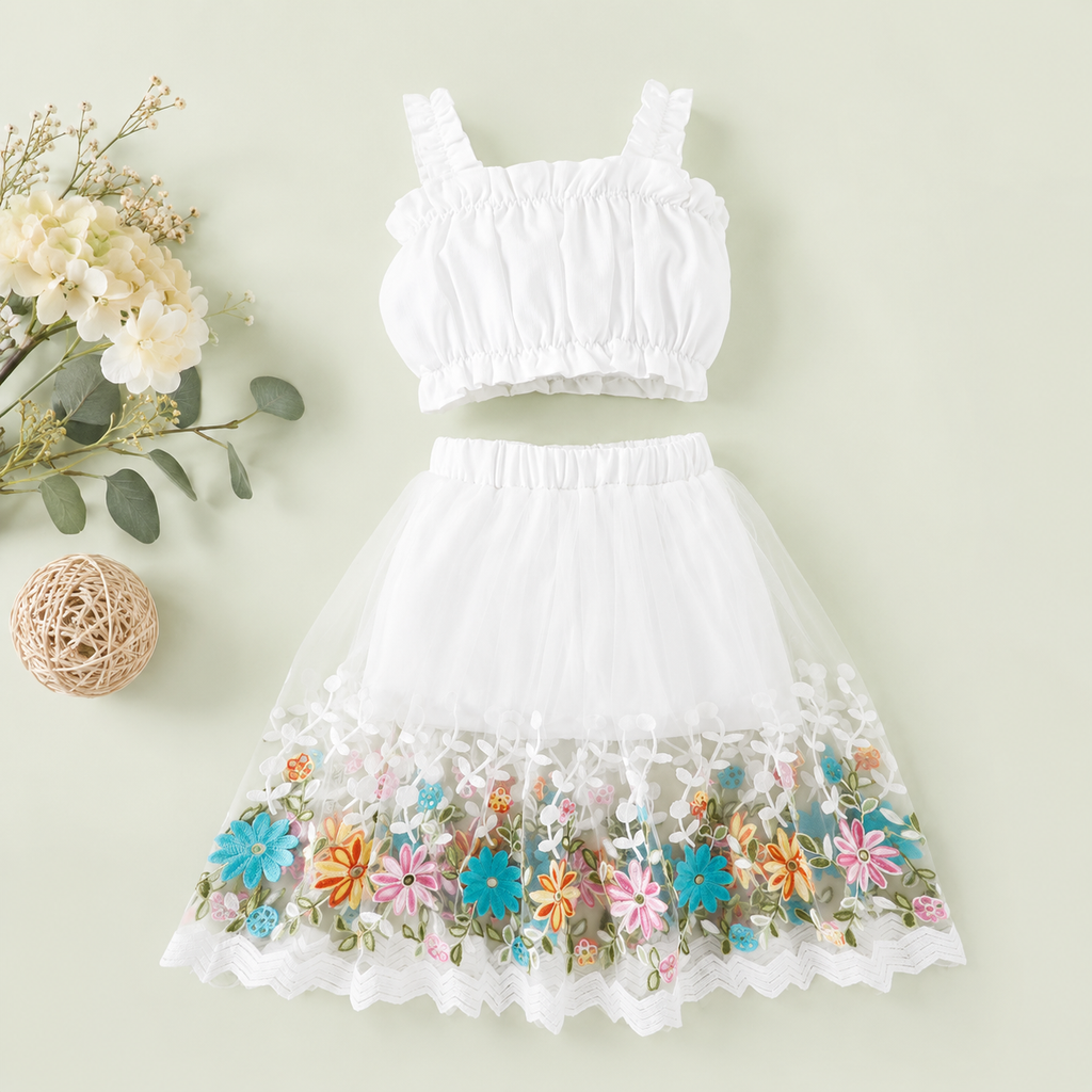 Girls Embroidered Floral Skirt Set for Toddlers