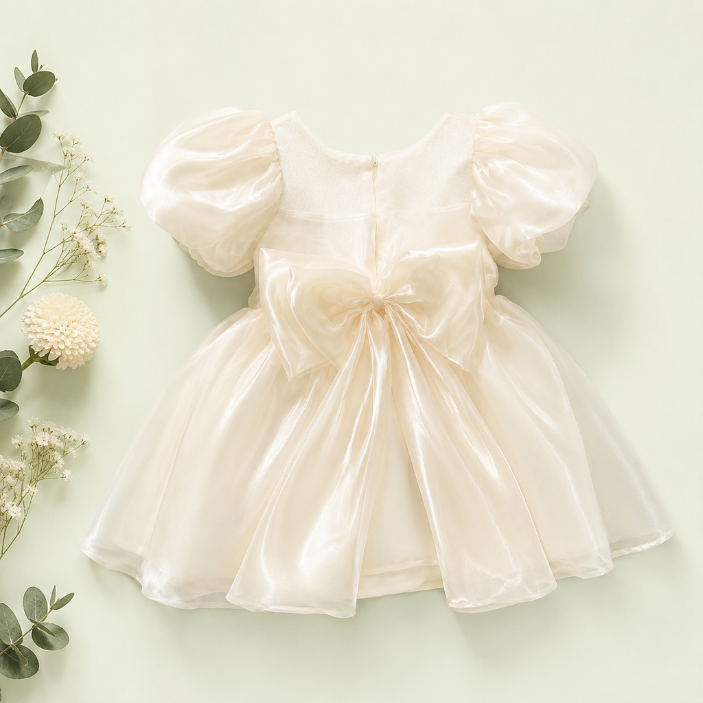 Ivory Puff Sleeve Baby Girl Party Dress