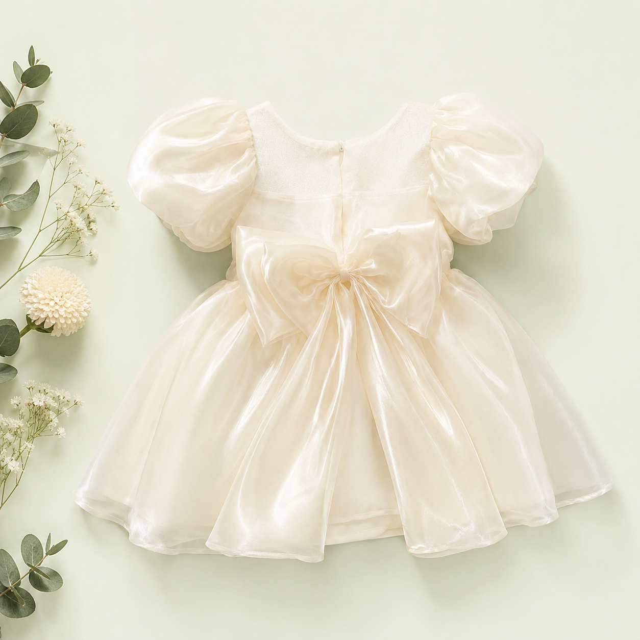 Ivory Puff Sleeve Baby Girl Party Dress