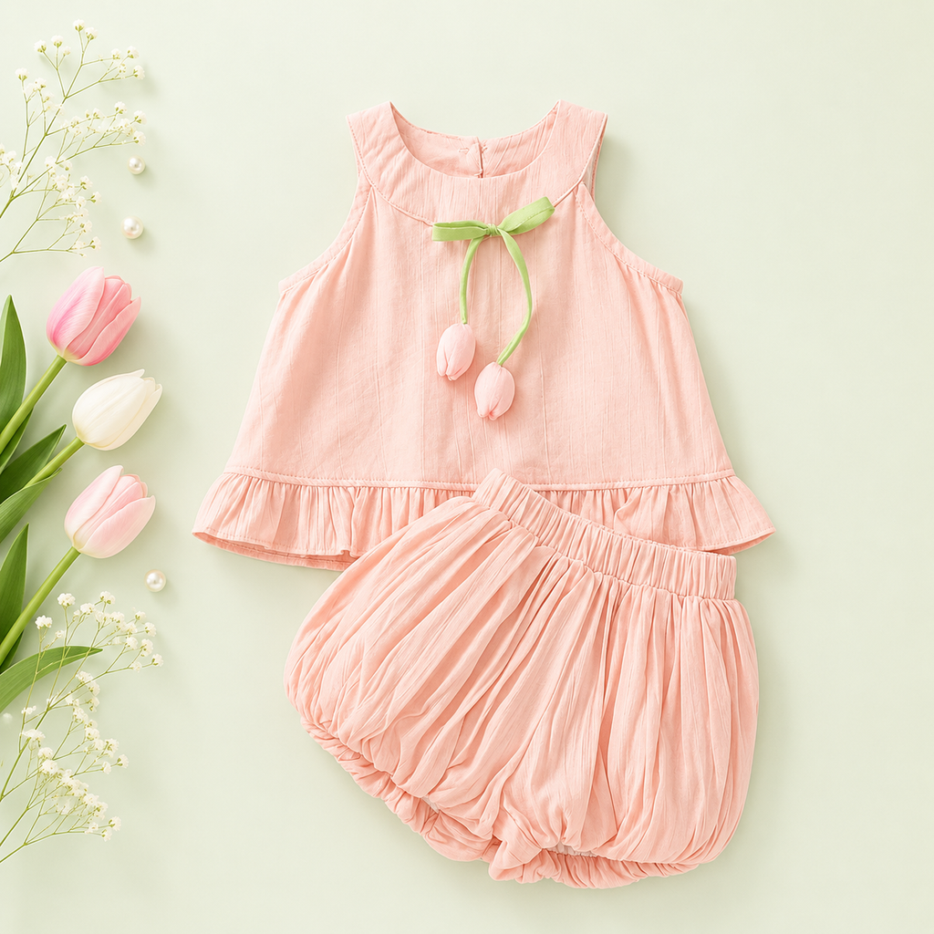 Summer Sleeveless Top and Bottom Set-Pink