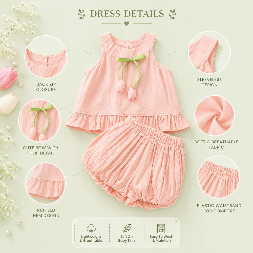 Summer Sleeveless Top and Bottom Set-Pink