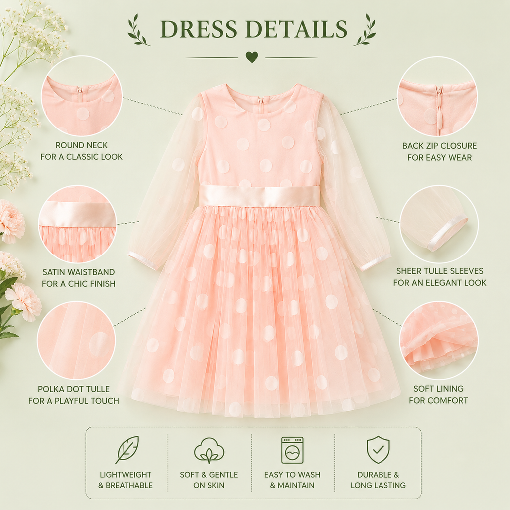 Pink Polka Dot Tulle Party Dress for Girls